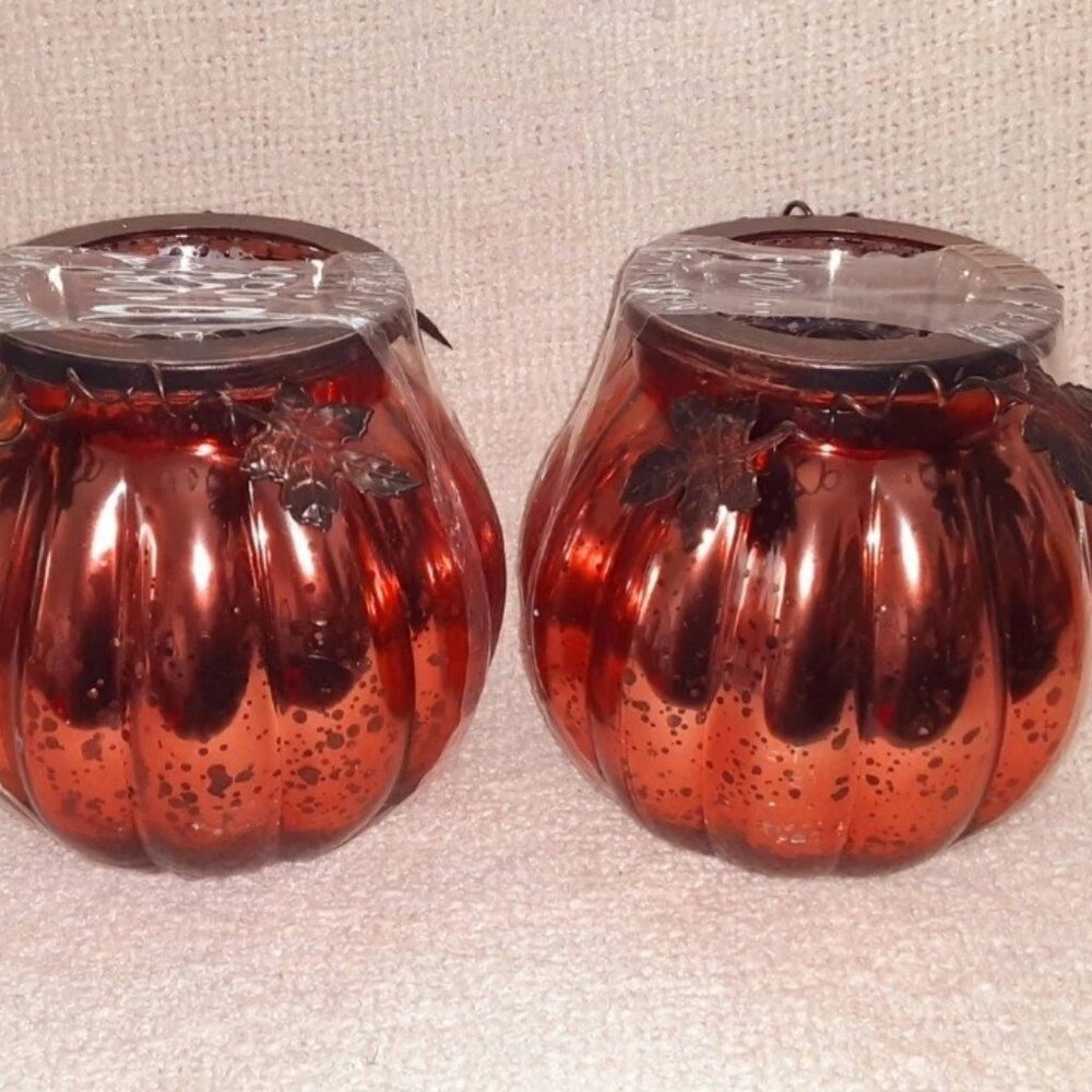 Autumn Essence Large Gourd Mercury Glass Tealight Candle Holder Set